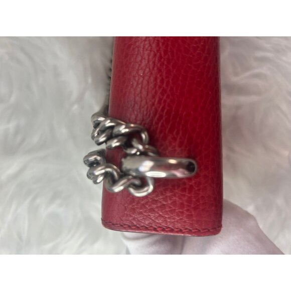 Gucci Red Leather Dionysus Shoulder Bag With Chain Strap & Embellished Tiger Hea - Picture 6 of 16